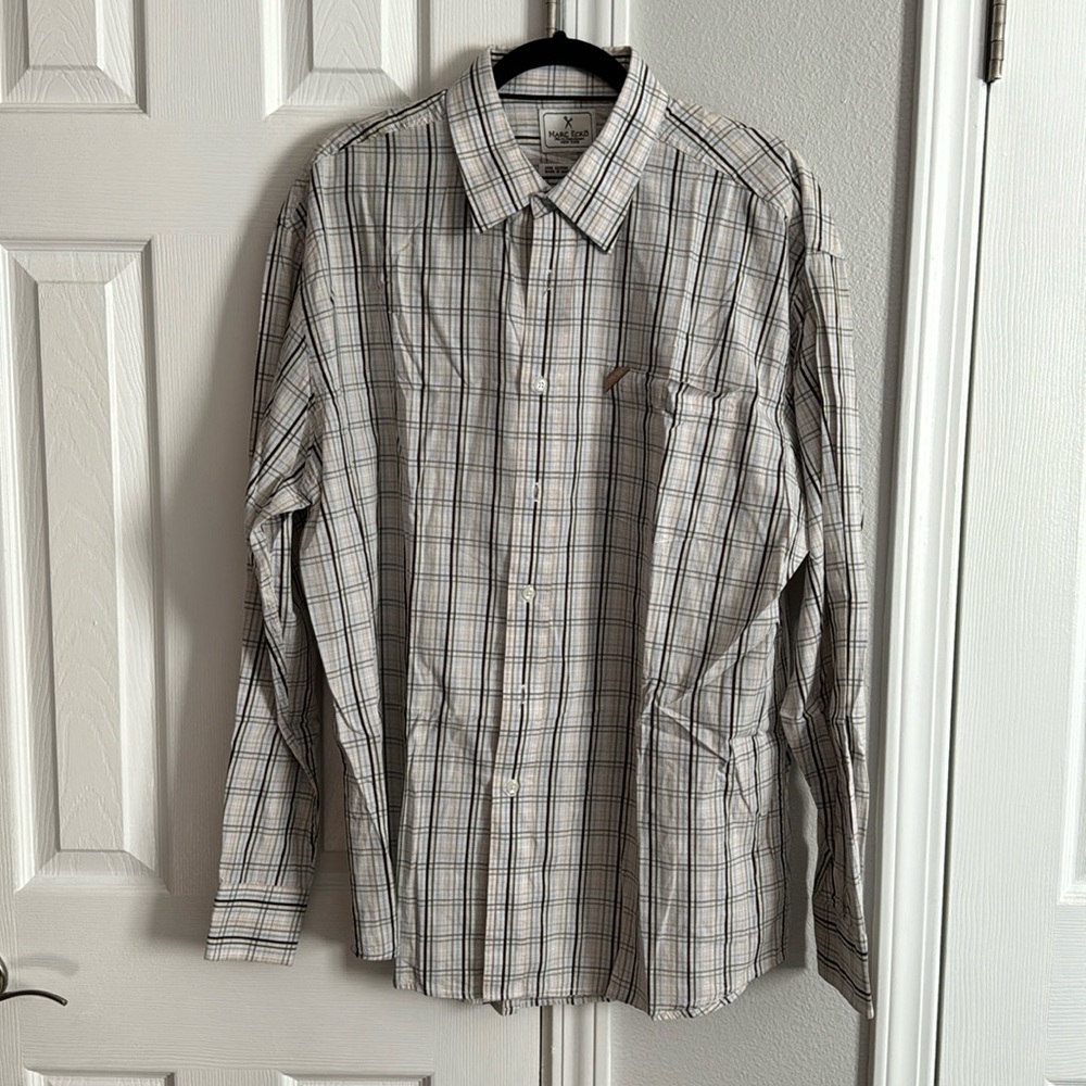 Marc Ecko checkered brown/tan long sleeve button up shirt 100% cotton XL